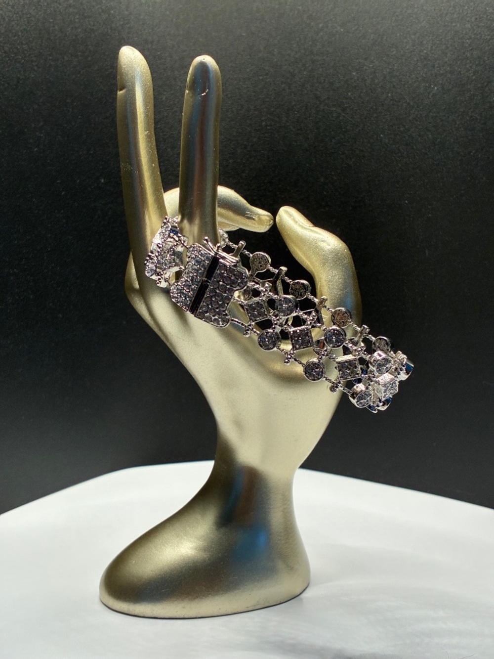 Elegant Rhinestone silver-tone Wide bracelet